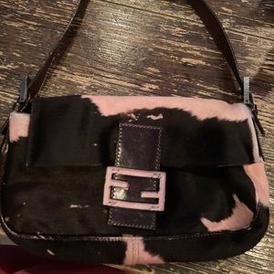 FENDI
Leather-Trimmed Ponyhair Baguette